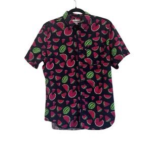Abound Men’s Medium Watermelon Print Button Up Shirt Black Short Sleeve Novelty
